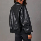 Maeve Oversized Faux Leather Bomber Jacket - view 8
