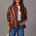Maeve Oversized Faux Leather Bomber Jacket - front view