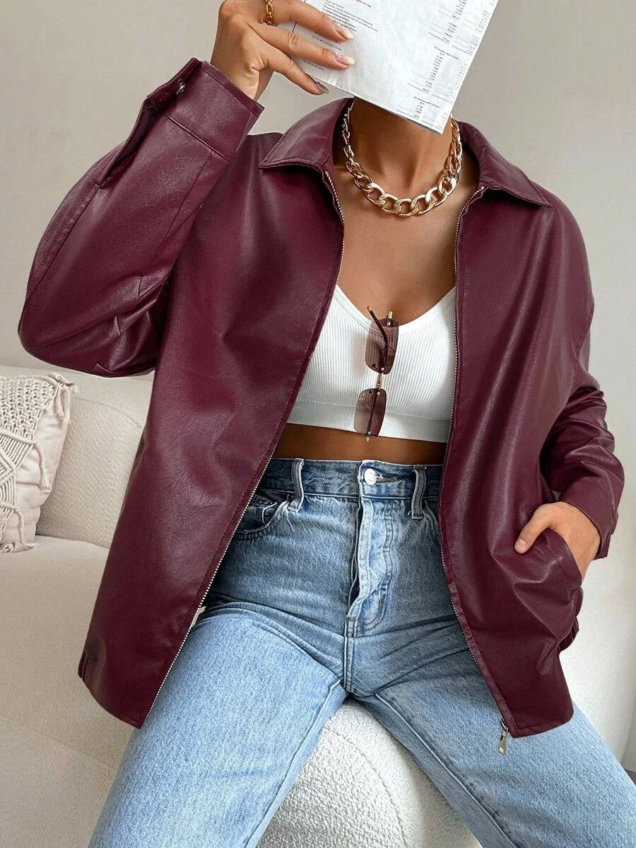 Sylvie Oversized Faux Leather Drop Shoulder Jacket - view 12