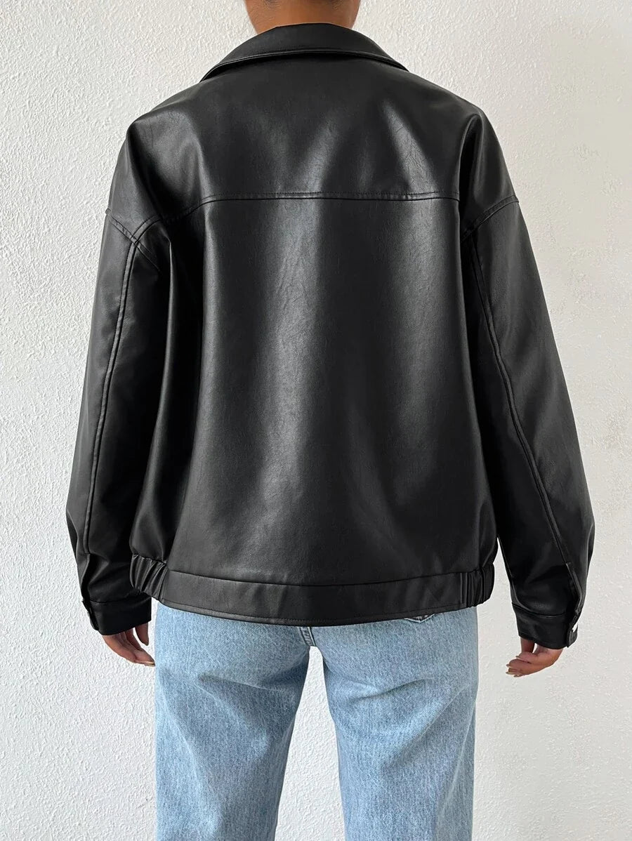 Sylvie Oversized Faux Leather Drop Shoulder Jacket - view 2