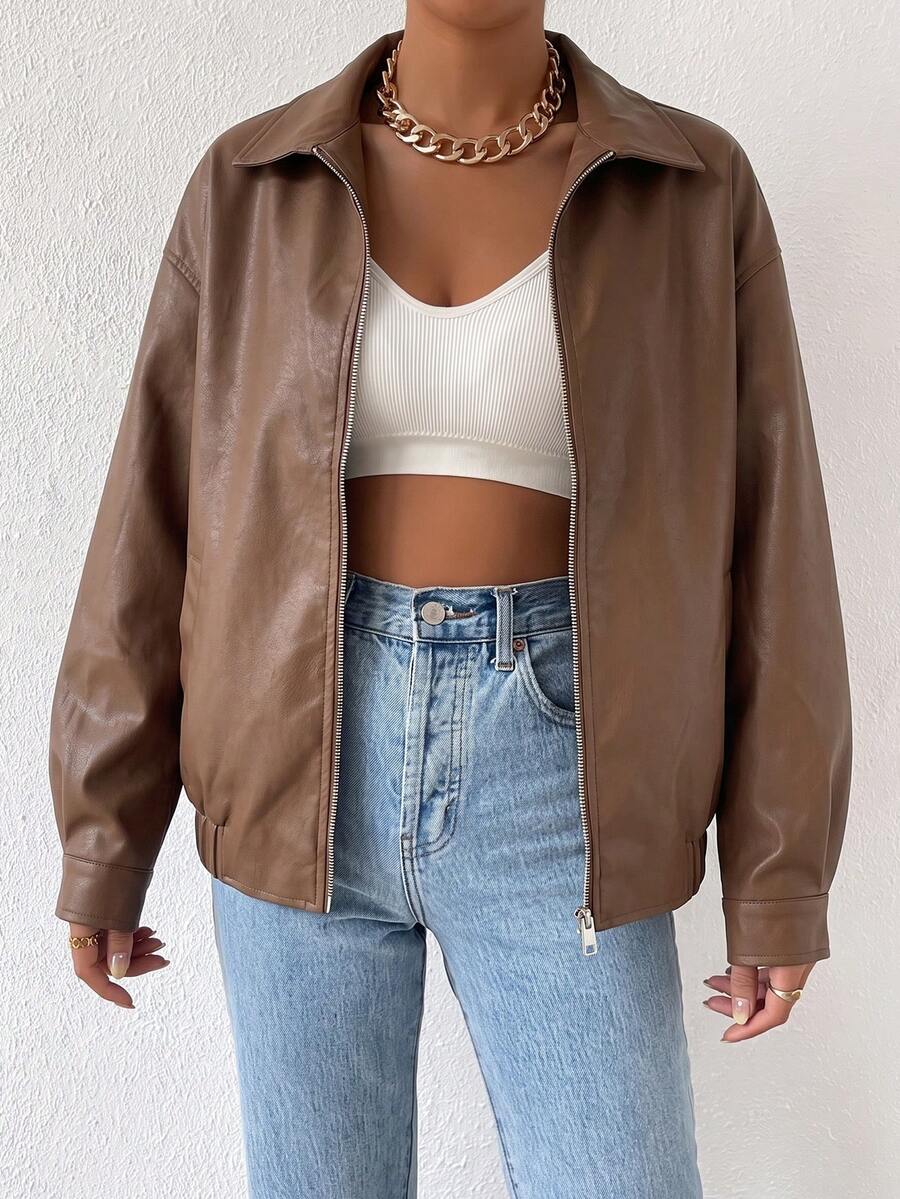 Sylvie Oversized Faux Leather Drop Shoulder Jacket - view 20