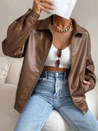 Sylvie Oversized Faux Leather Drop Shoulder Jacket - view 21
