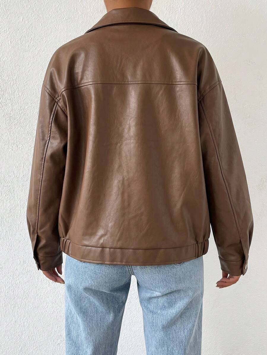 Sylvie Oversized Faux Leather Drop Shoulder Jacket - view 22
