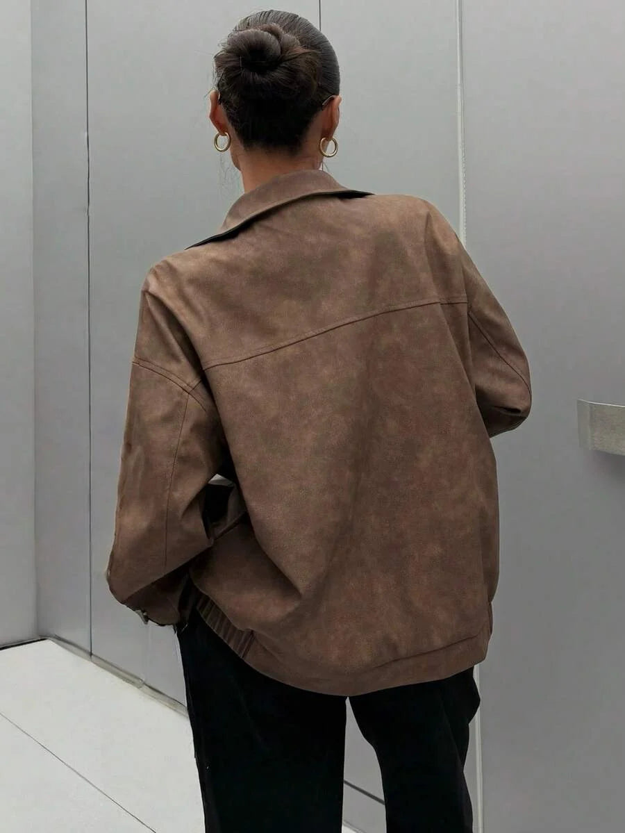 Sylvie Oversized Faux Leather Drop Shoulder Jacket - view 26