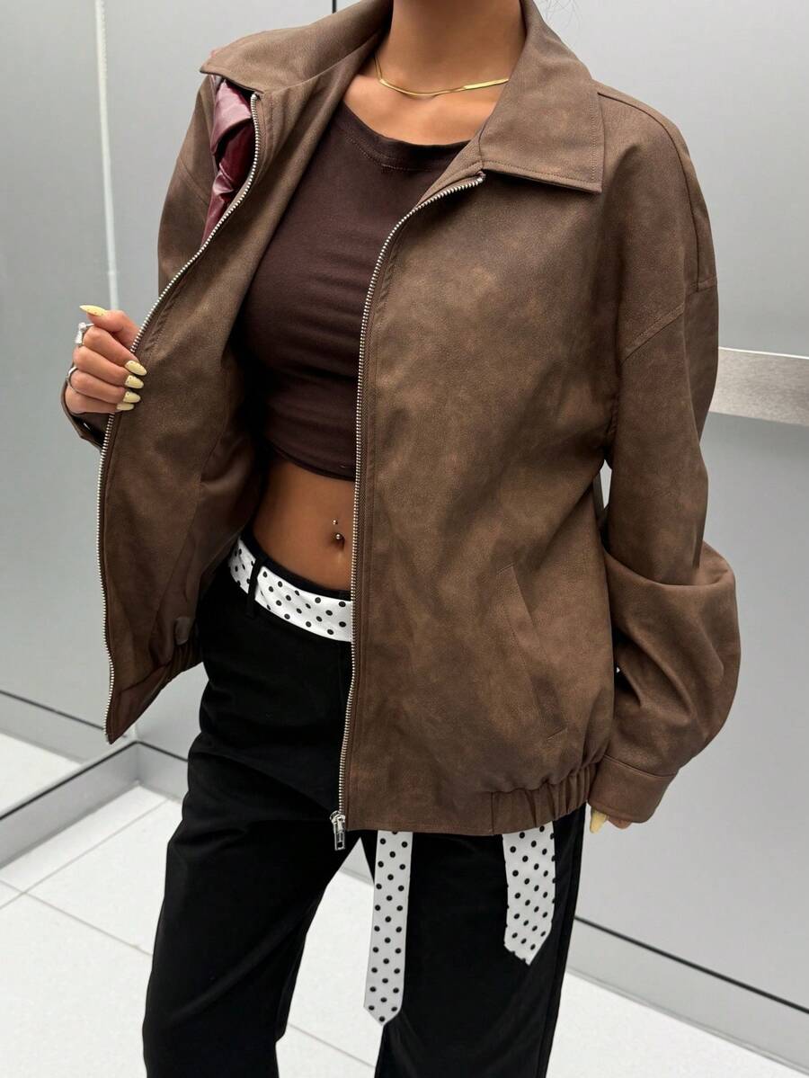 Sylvie Oversized Faux Leather Drop Shoulder Jacket - view 27