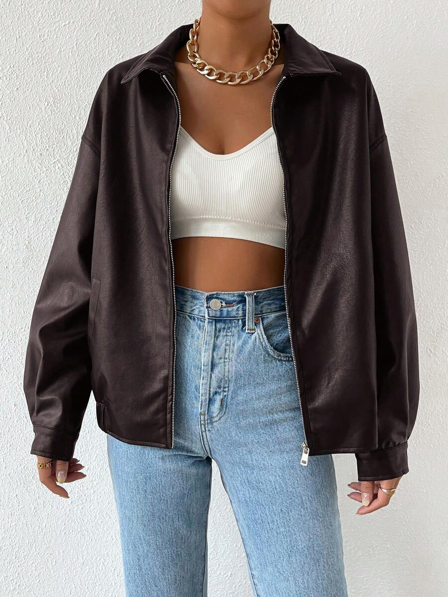 Sylvie Oversized Faux Leather Drop Shoulder Jacket - view 4