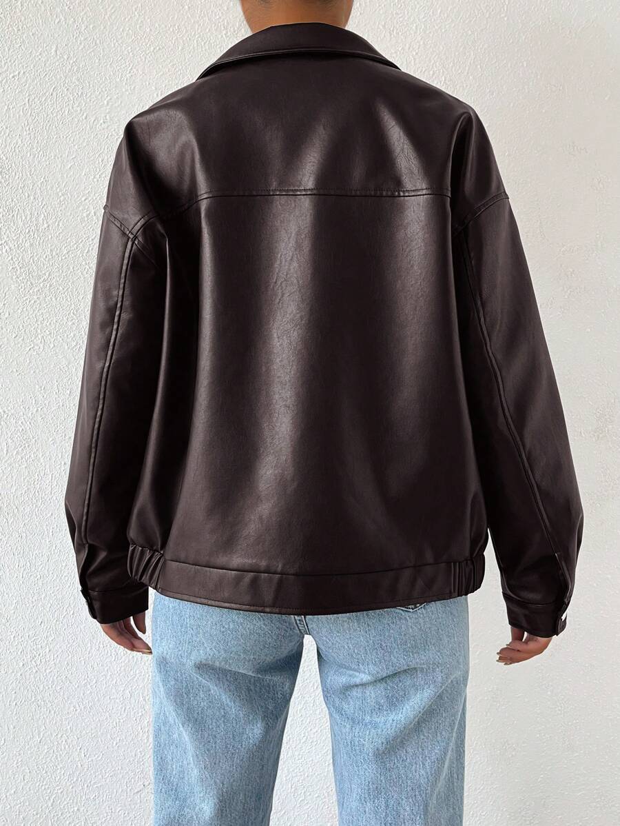 Sylvie Oversized Faux Leather Drop Shoulder Jacket - view 5