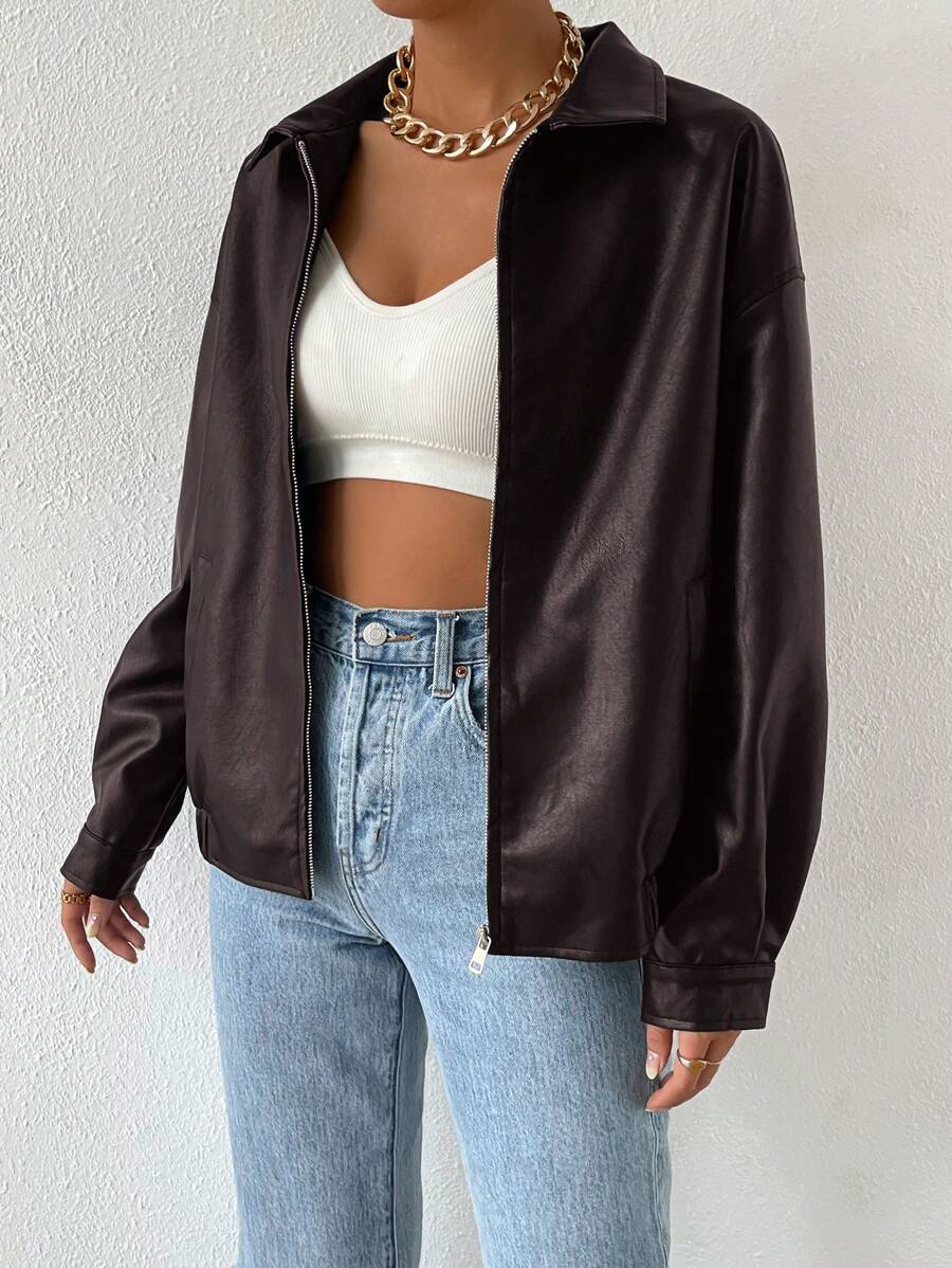 Sylvie Oversized Faux Leather Drop Shoulder Jacket - view 7