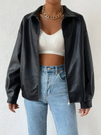 Sylvie Oversized Faux Leather Drop Shoulder Jacket - front view