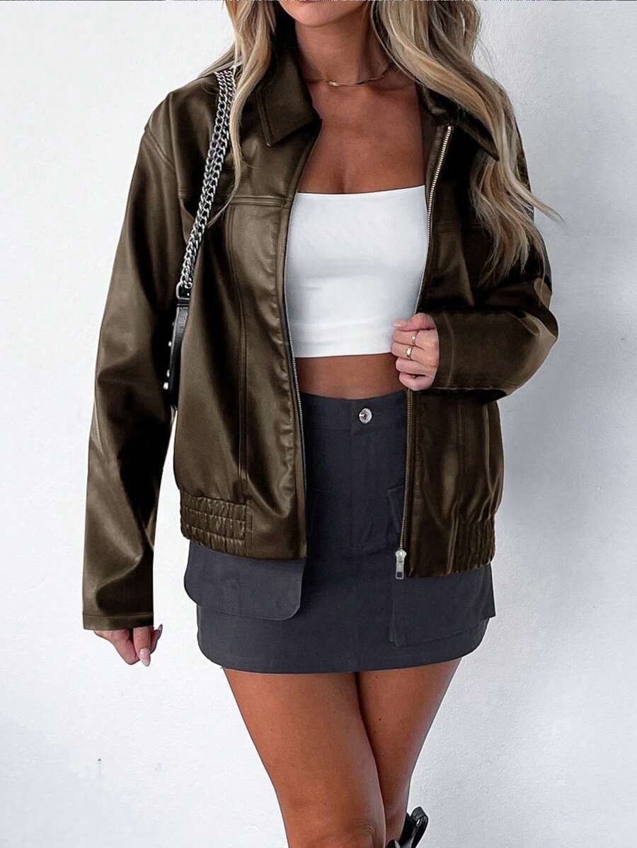 Juno Gathered Hem Faux Leather Jacket - view 11