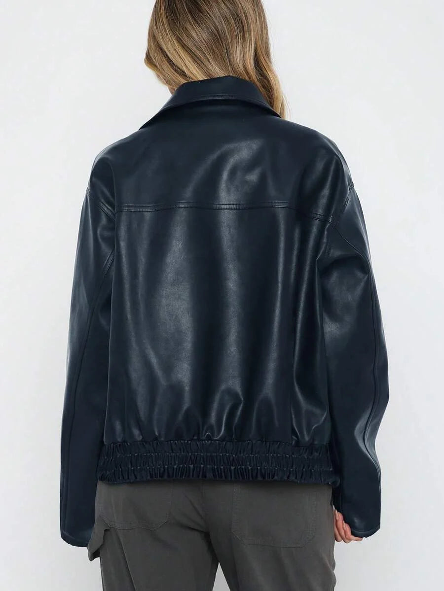 Juno Gathered Hem Faux Leather Jacket - view 13
