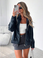 Juno Gathered Hem Faux Leather Jacket - view 14
