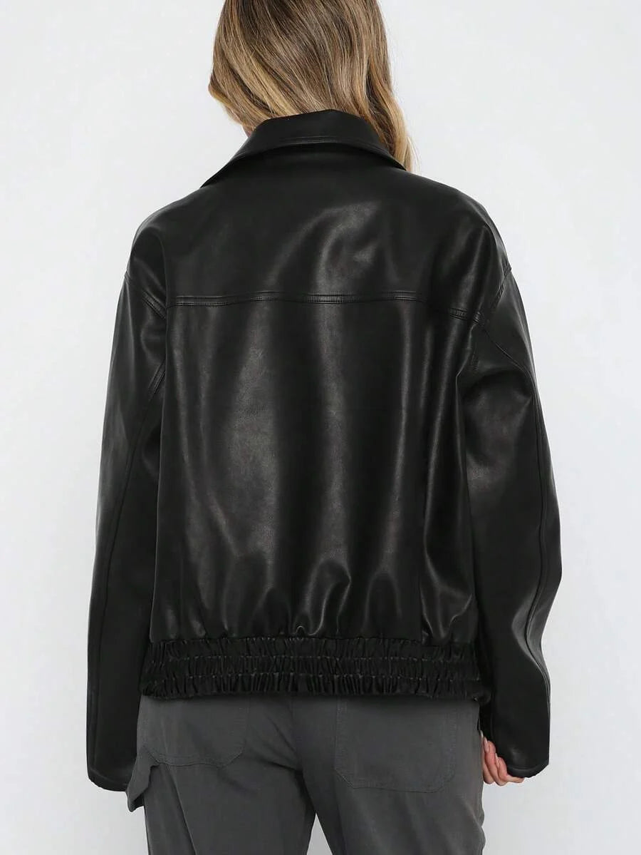 Juno Gathered Hem Faux Leather Jacket - view 2