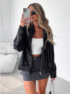 Juno Gathered Hem Faux Leather Jacket - view 3