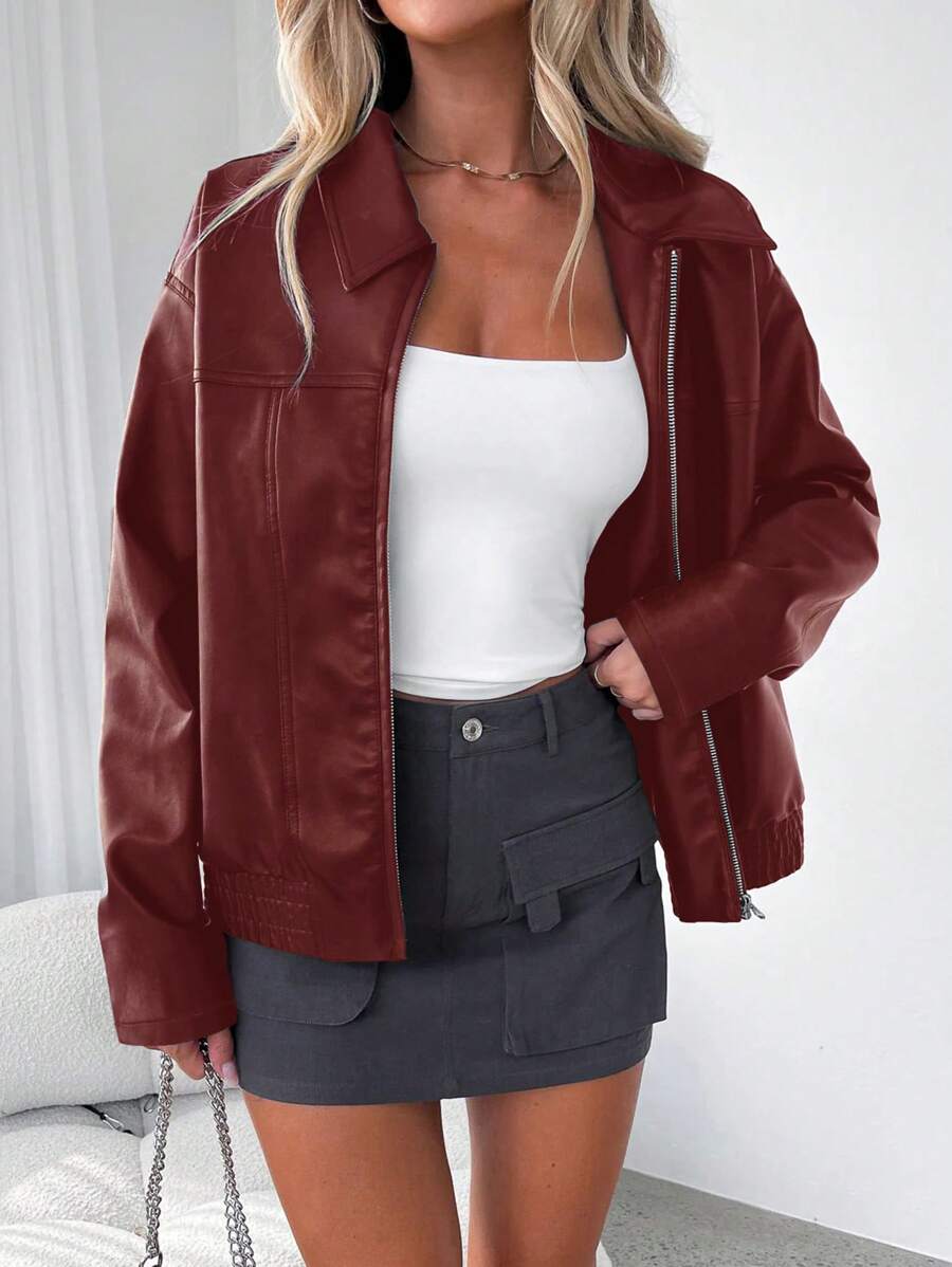 Juno Gathered Hem Faux Leather Jacket - view 4