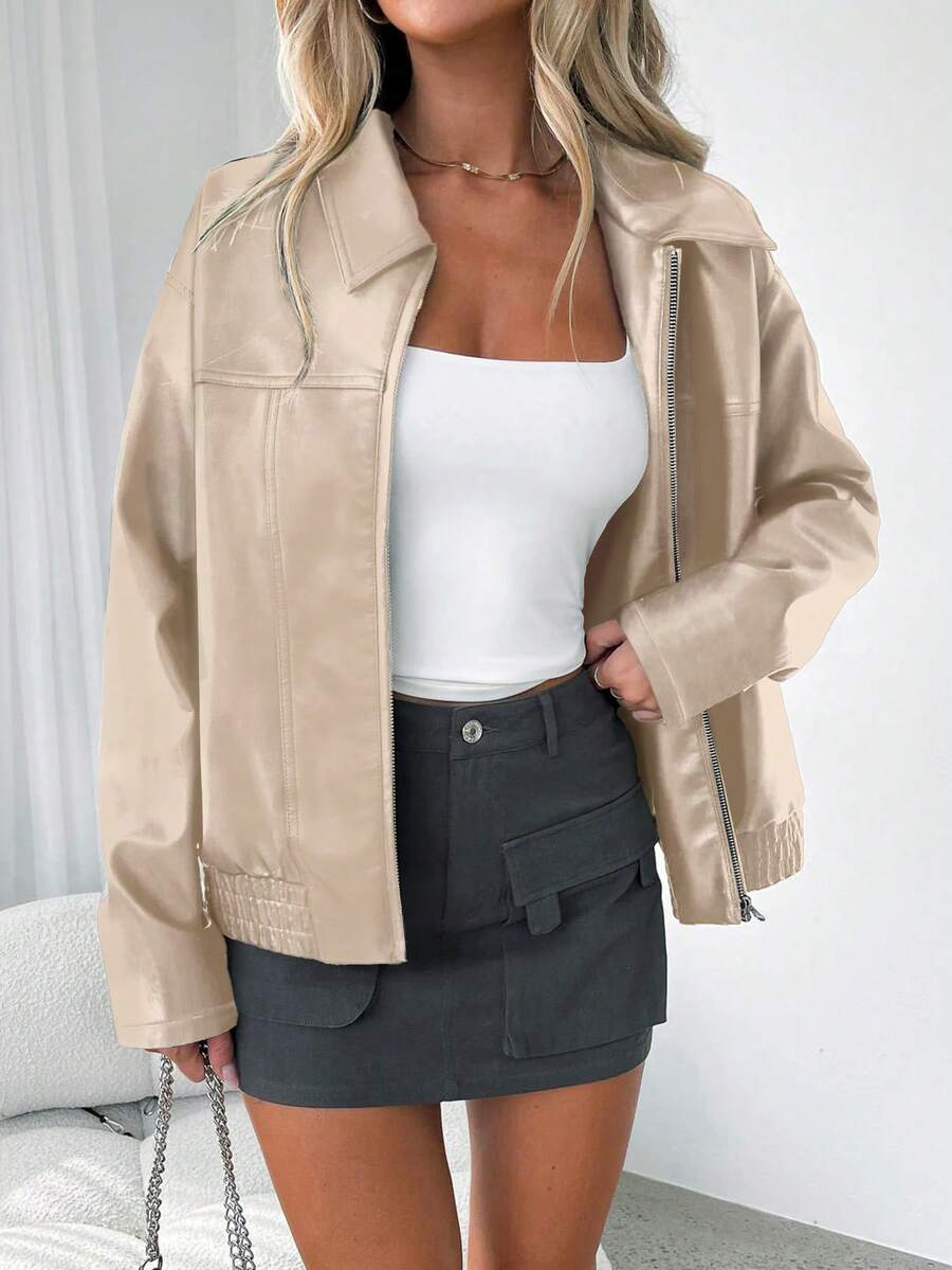 Juno Gathered Hem Faux Leather Jacket - view 6