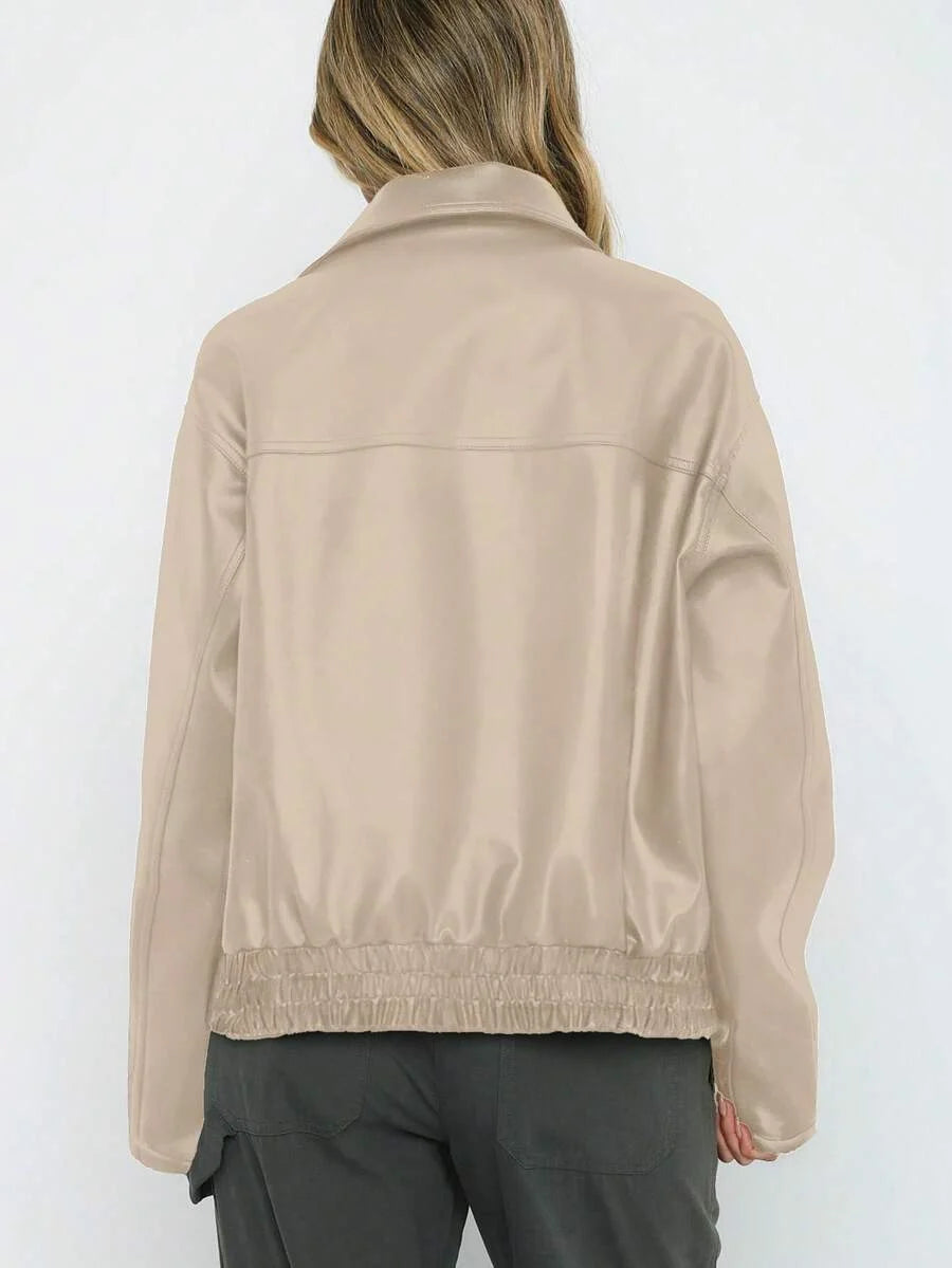 Juno Gathered Hem Faux Leather Jacket - view 7