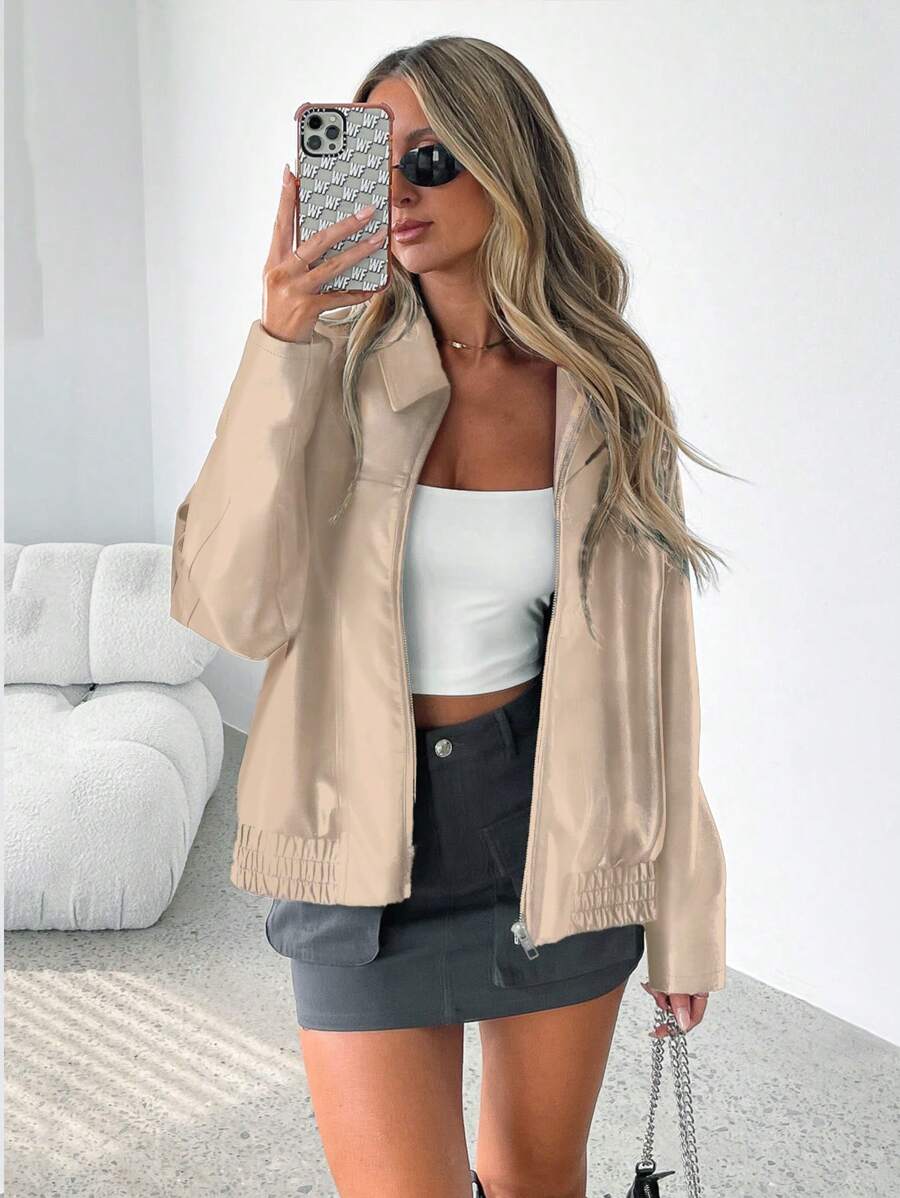 Juno Gathered Hem Faux Leather Jacket - view 8