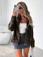 Juno Gathered Hem Faux Leather Jacket - view 9