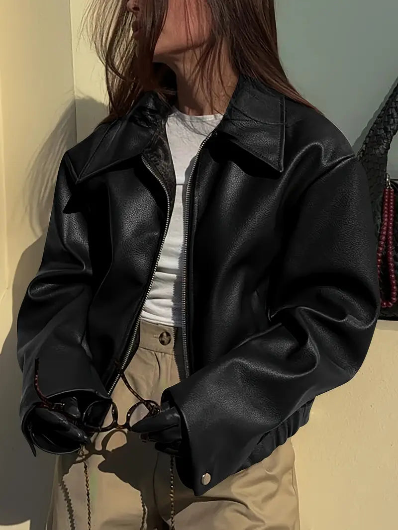 Effie Elasticated Hem Faux Leather Jacket - view 3