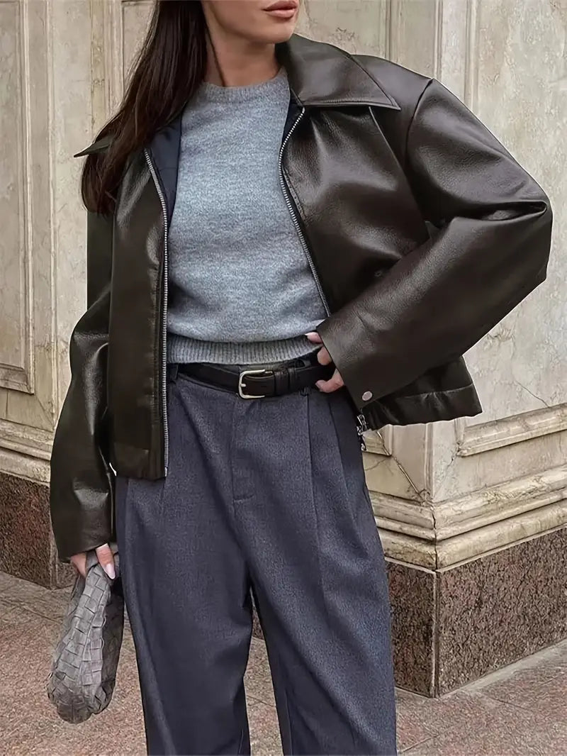Effie Elasticated Hem Faux Leather Jacket - view 7