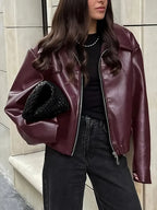 Effie Elasticated Hem Faux Leather Jacket - front view