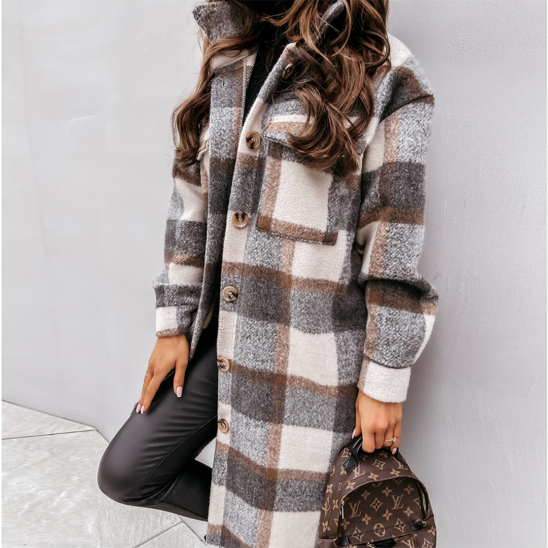 Ottilie Oversized Check Longline Shacket - front view