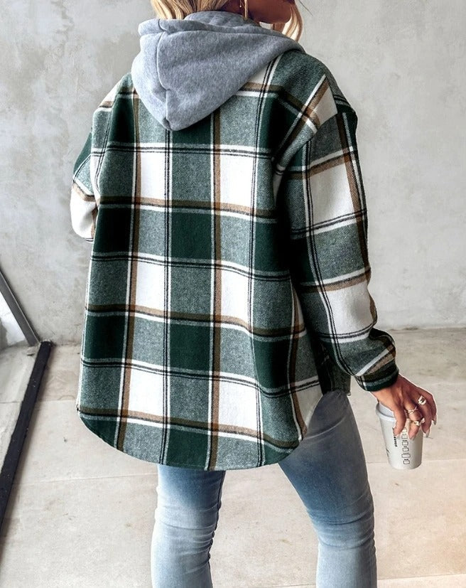 Nina Check Hooded Drawstring Shacket - view 2