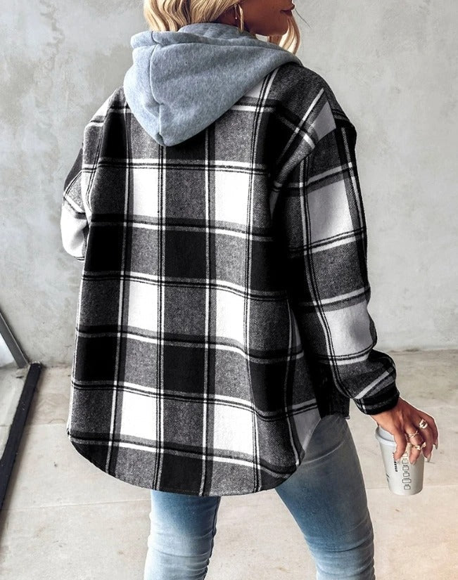 Nina Check Hooded Drawstring Shacket - view 4