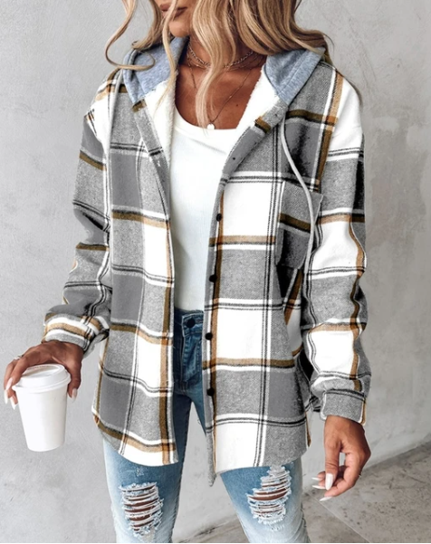 Nina Check Hooded Drawstring Shacket - view 5