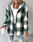 Nina Check Hooded Drawstring Shacket - front view