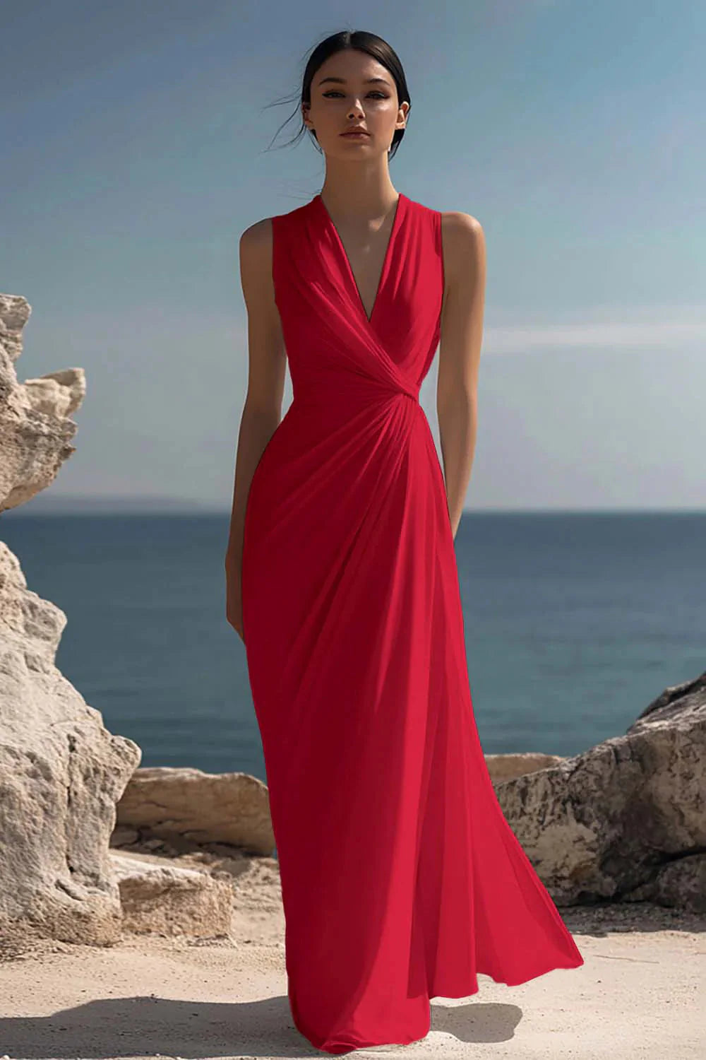 Blanche | Ruched Chiffon Maxi Dress — RoselynAtelier
