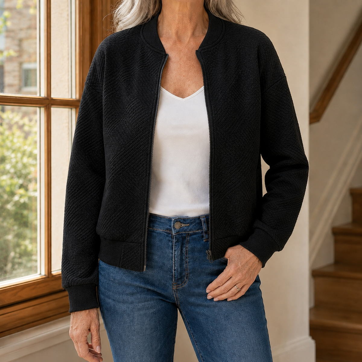 Edie Geometric Quilted Bomber Jacket - view 4