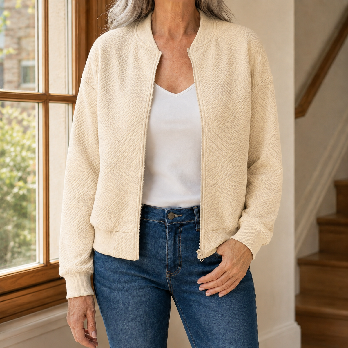 Edie Geometric Quilted Bomber Jacket - view 5
