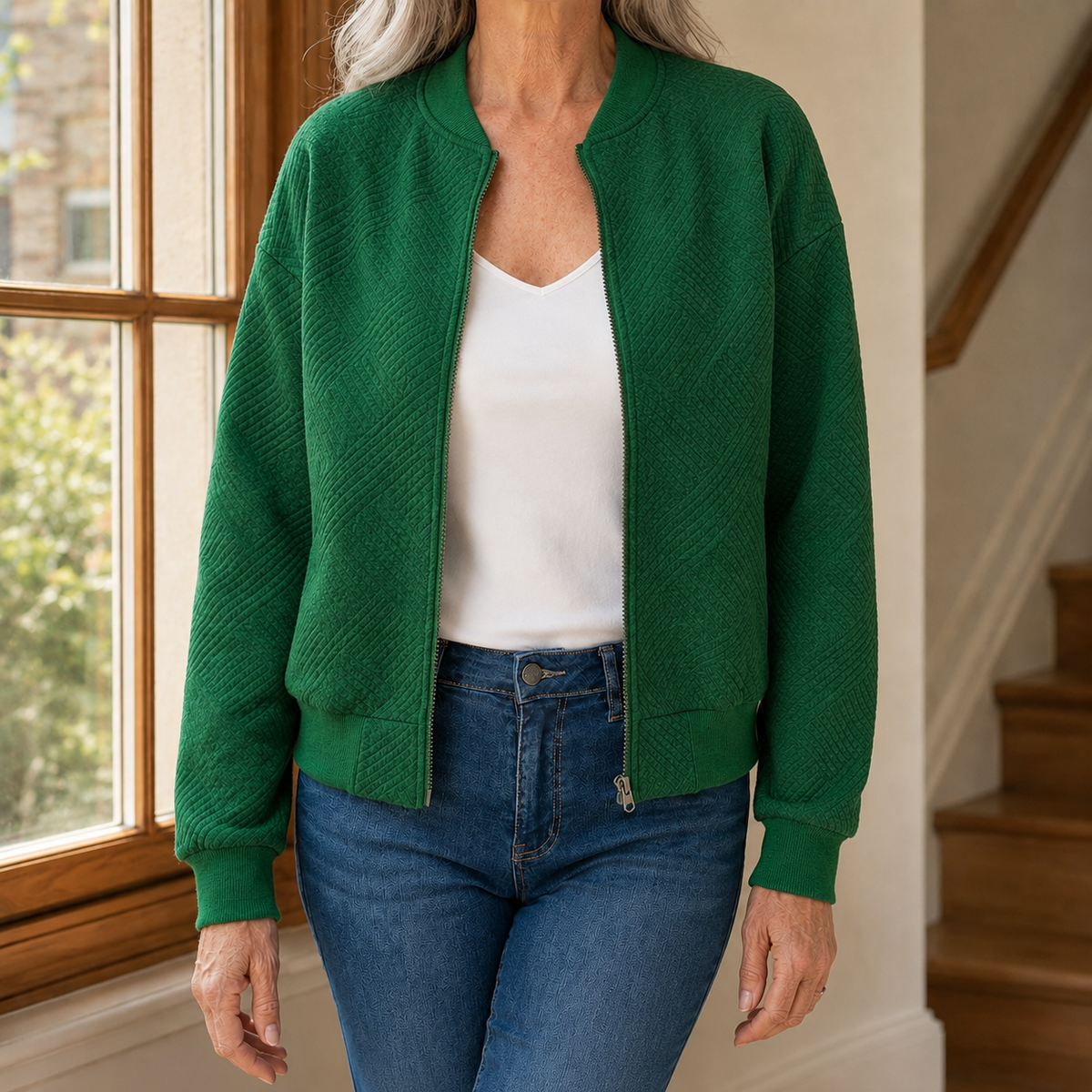 Edie Geometric Quilted Bomber Jacket - view 6