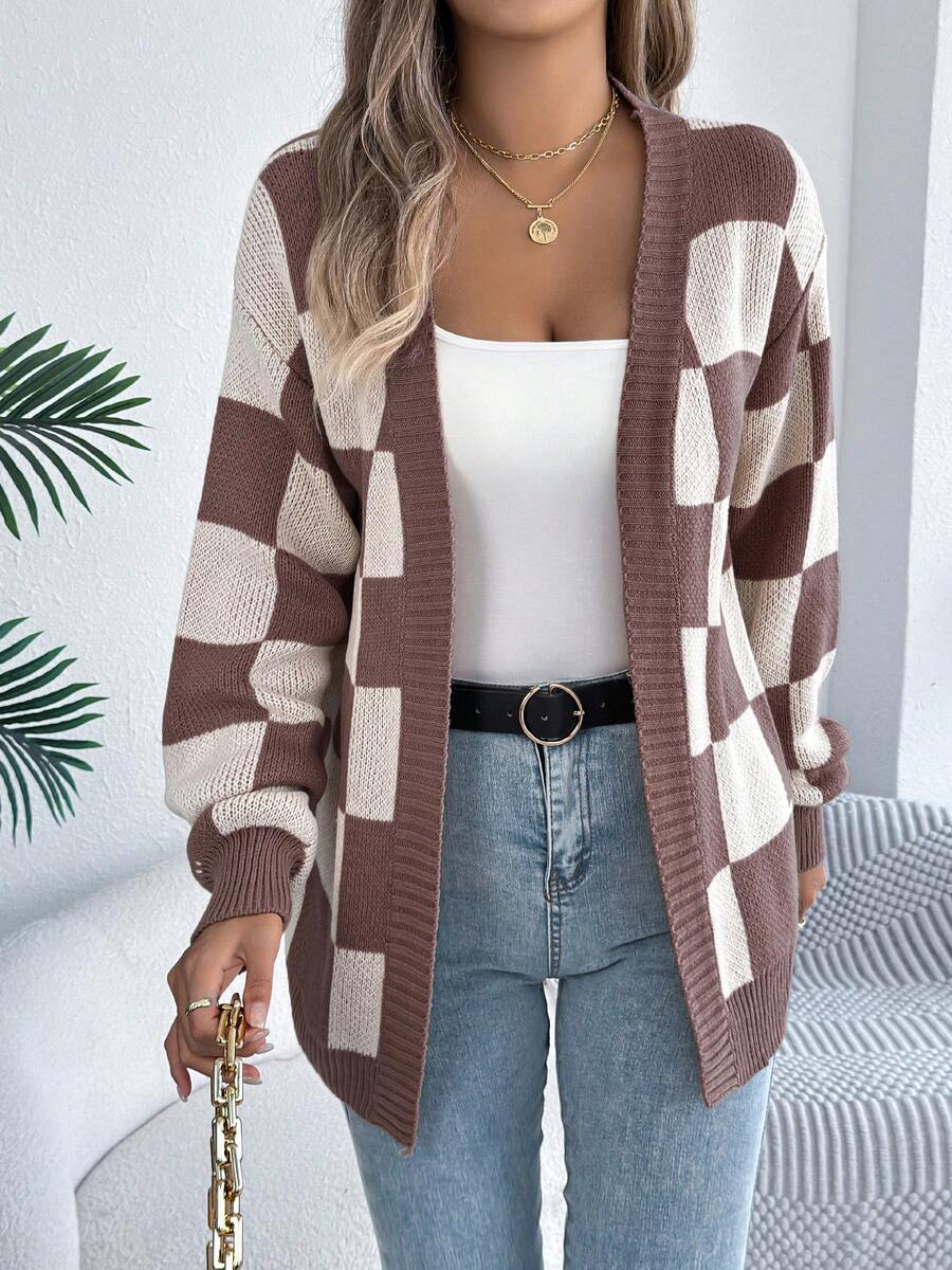 Mabel Check Puff Sleeve Open Front Cardigan - view 6