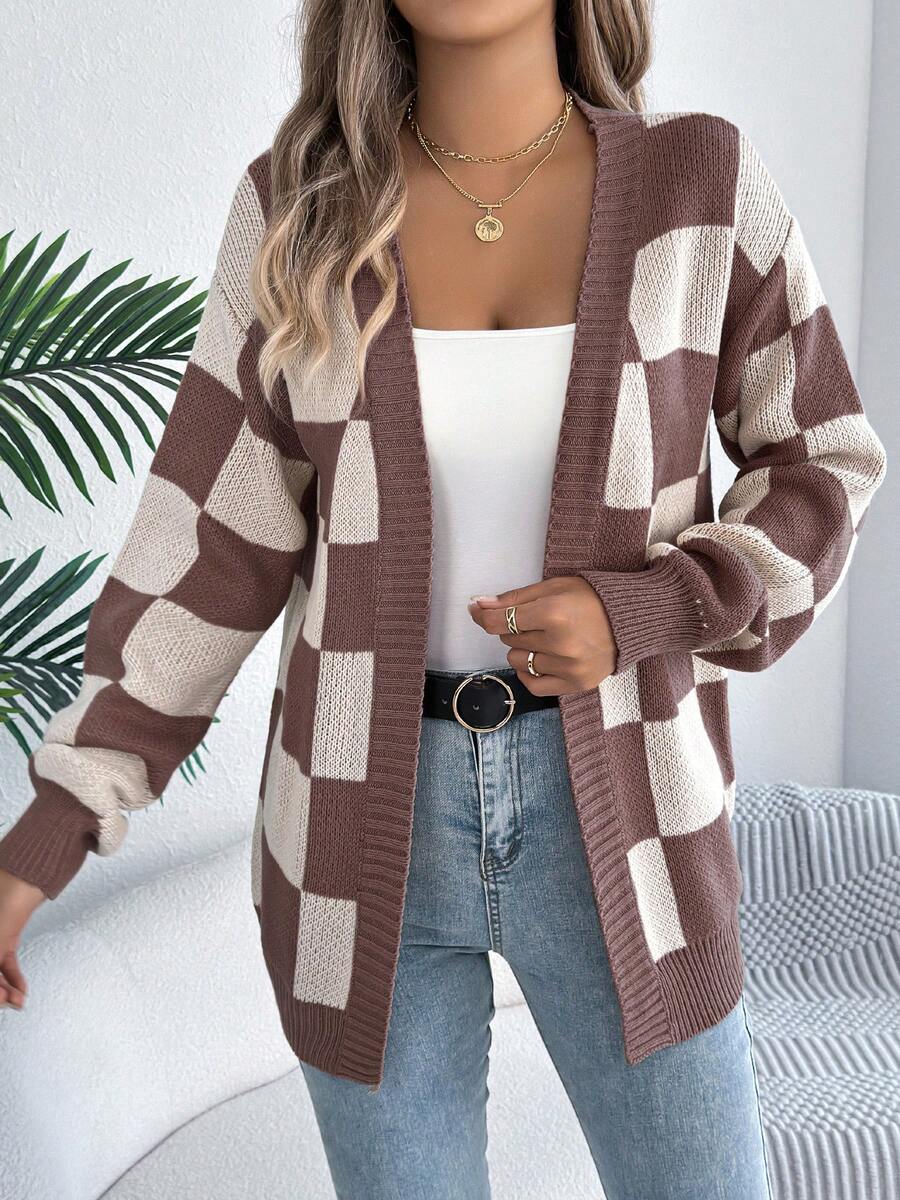 Mabel Check Puff Sleeve Open Front Cardigan - view 4