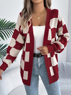Mabel Check Puff Sleeve Open Front Cardigan - front view