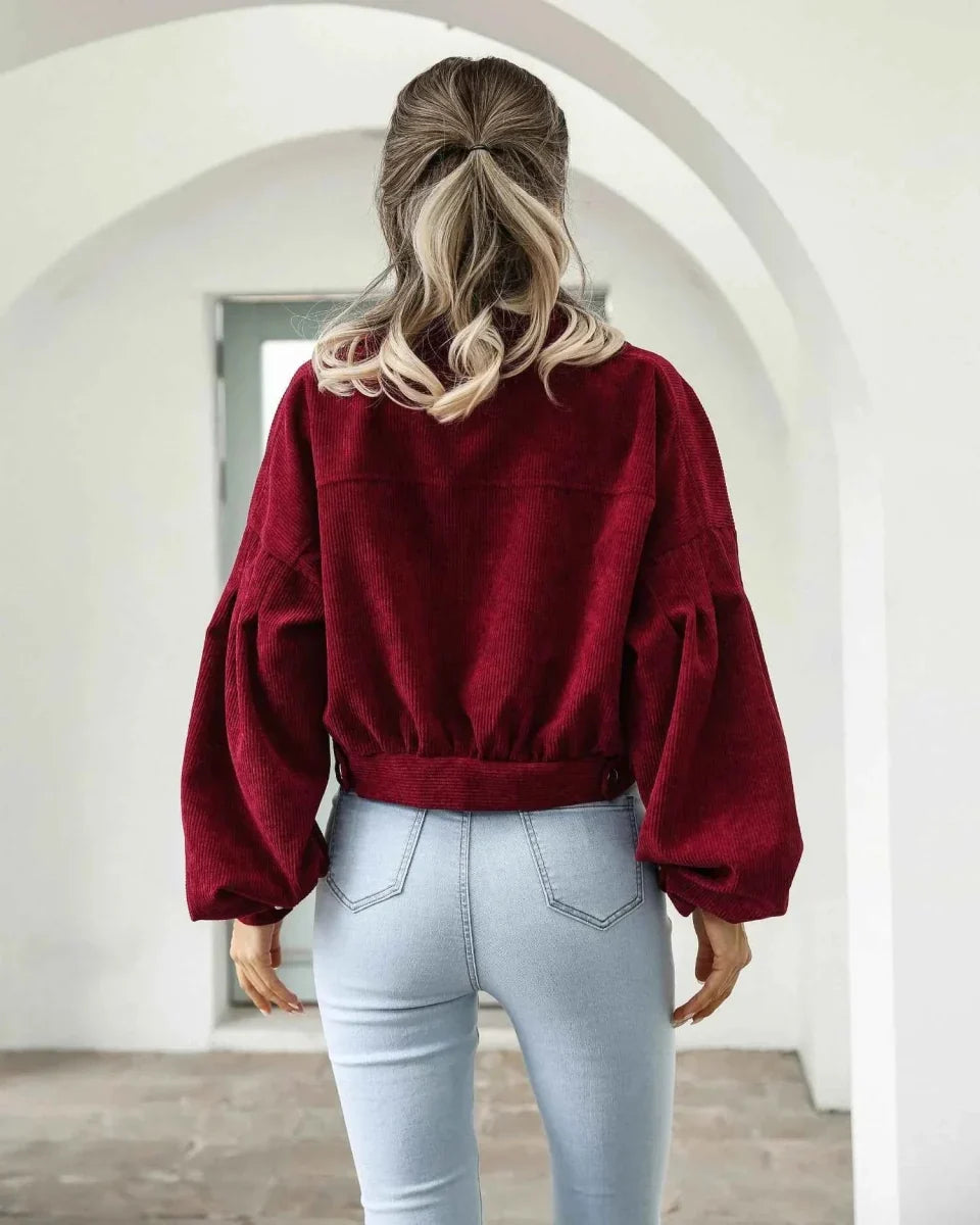 Verity Balloon Sleeve Cropped Corduroy Jacket - view 2