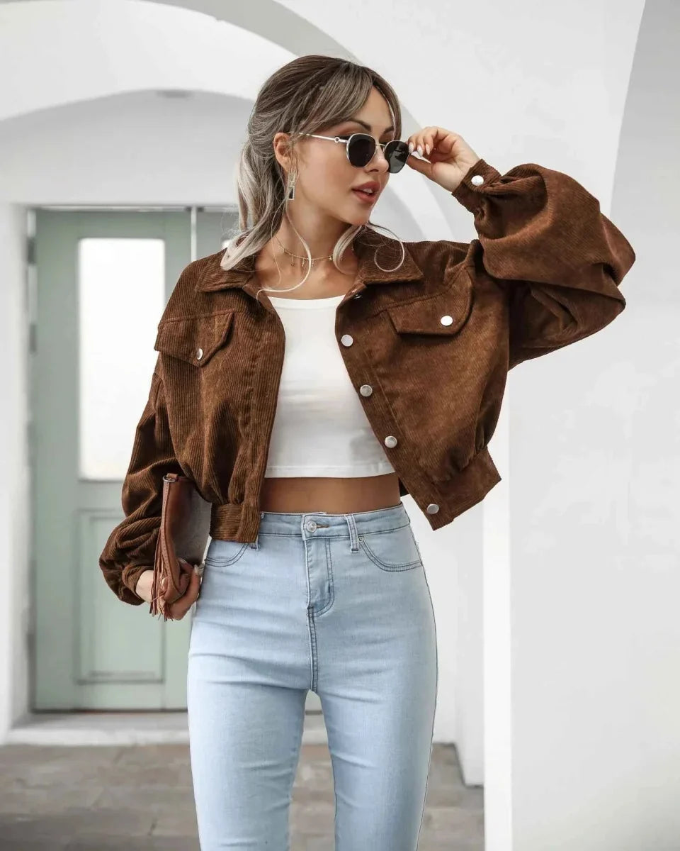 Verity Balloon Sleeve Cropped Corduroy Jacket - view 3