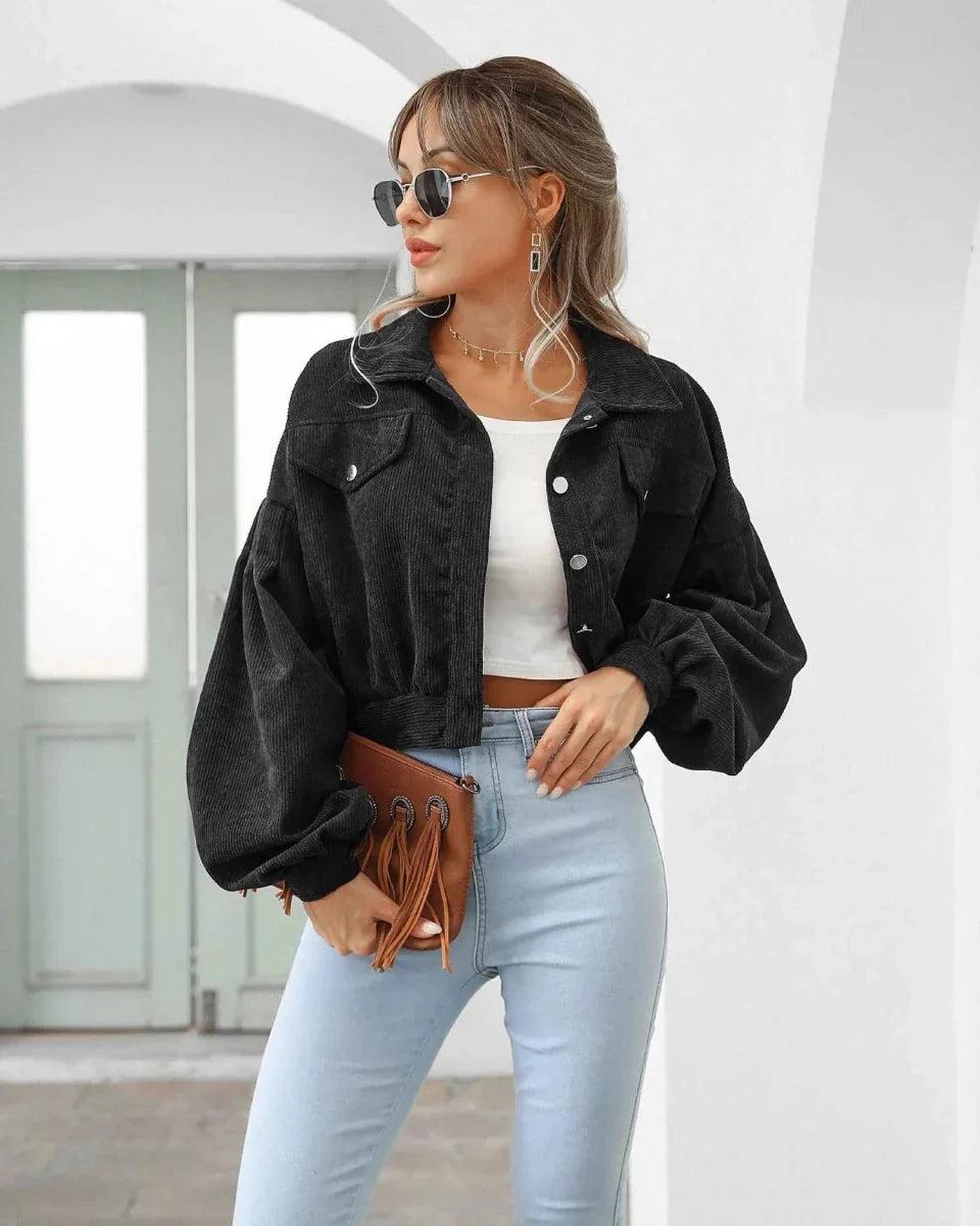 Verity Balloon Sleeve Cropped Corduroy Jacket - view 4