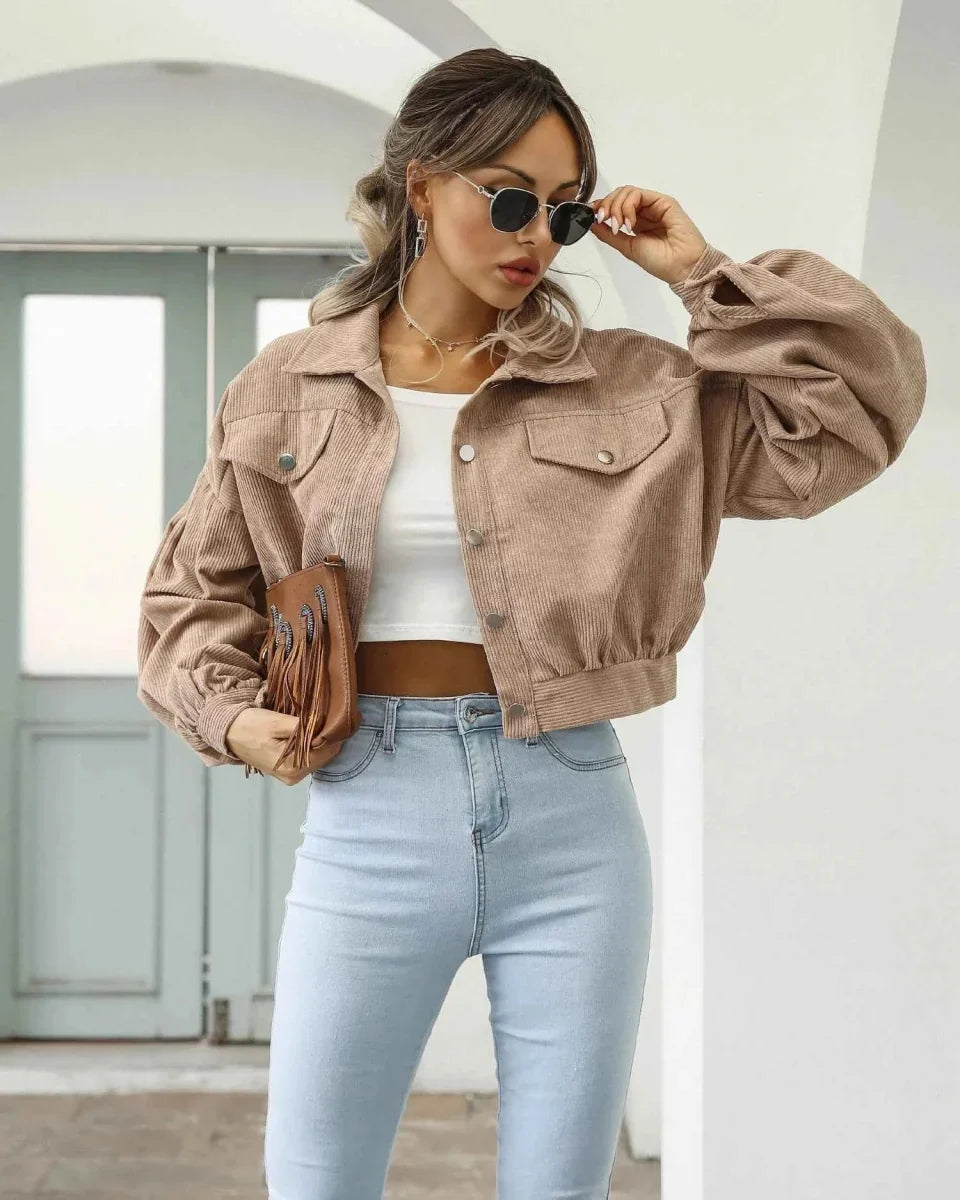 Verity Balloon Sleeve Cropped Corduroy Jacket - view 5