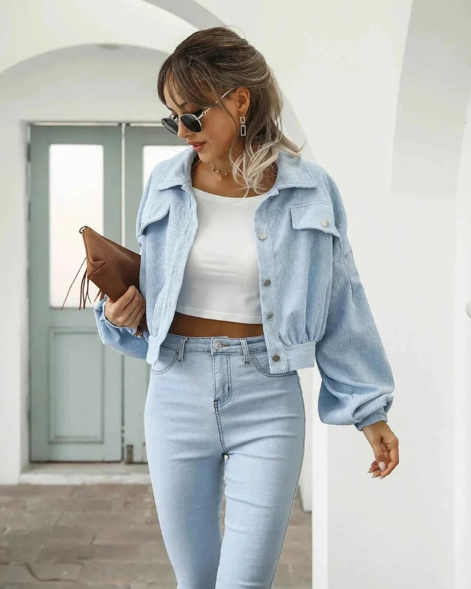 Verity Balloon Sleeve Cropped Corduroy Jacket - view 6