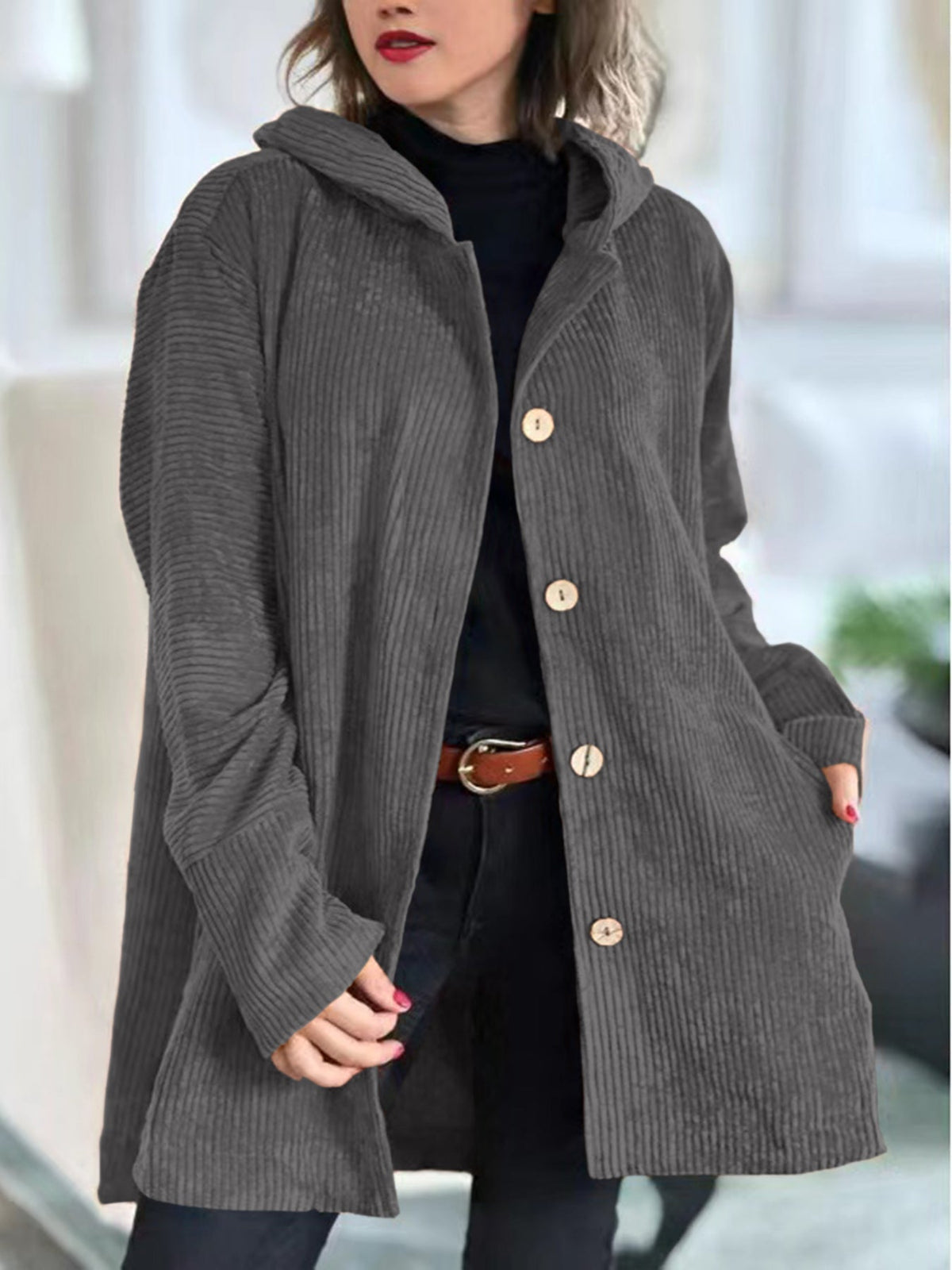Flora Hooded Corduroy Patch Pocket Jacket - view 8