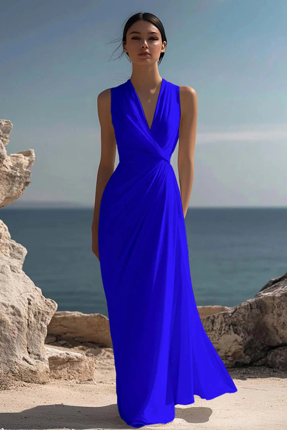 Blanche | Ruched Chiffon Maxi Dress — RoselynAtelier
