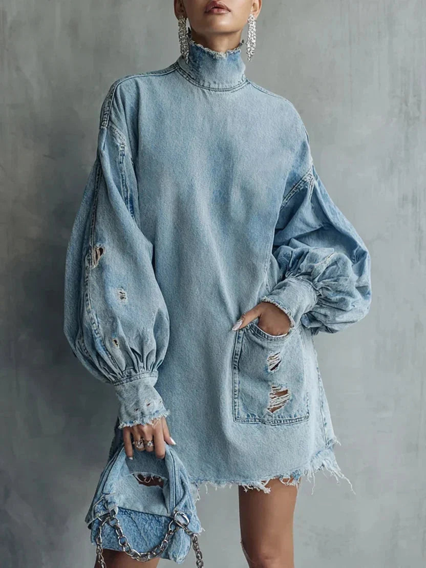 Clemmie Distressed Shirt Mini Dress - front view