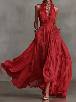 Brenda Ruffle Trim Evening Maxi Dress