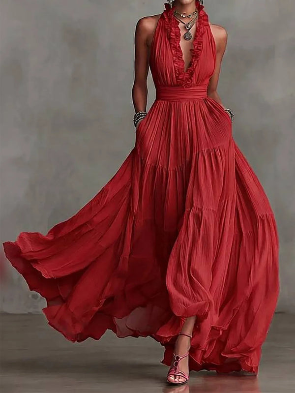 Brenda Ruffle Trim Evening Maxi Dress