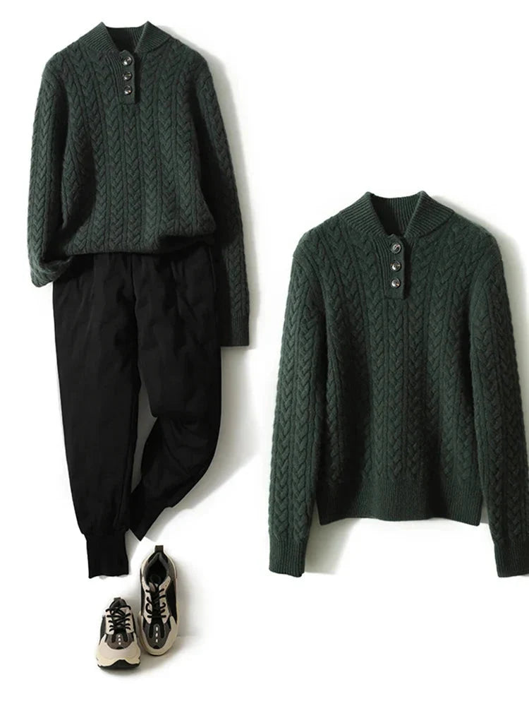 Harriet Button-Up Cable Knit Jumper with Stand Collar, Cosy Winter Knit - view 32