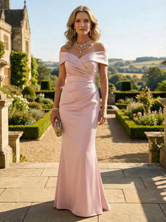 Eleanor Off-Shoulder Ruched Silk Maxi Dress